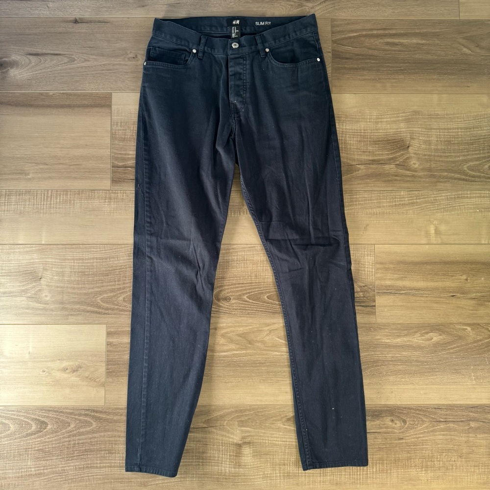 H&M Men's Dark Blue Slim Fit Pants